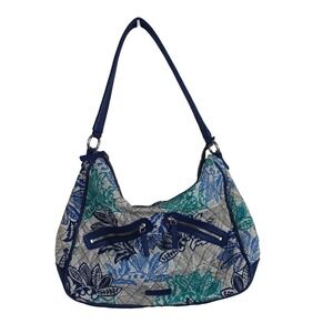 Vera Bradley Quilted Floral Paisley Hobo Shoulder Bag Blue Teal Cotton Trim